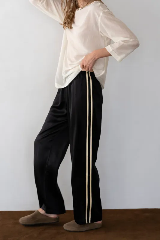 The Silk Stripe Simple Pant Jet sold by DONNI.