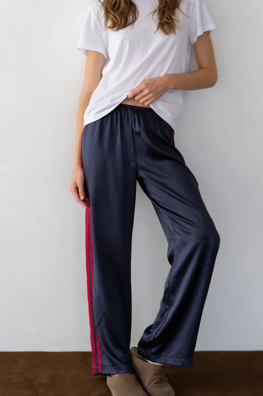 The Silk Stripe Simple Pant Navy sold by DONNI.