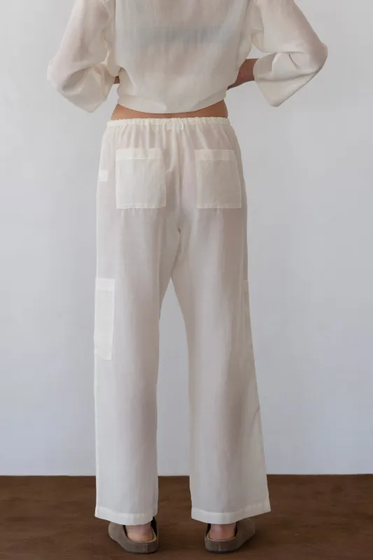 The Silk Cotton Sheer Cargo Pant sold by DONNI.