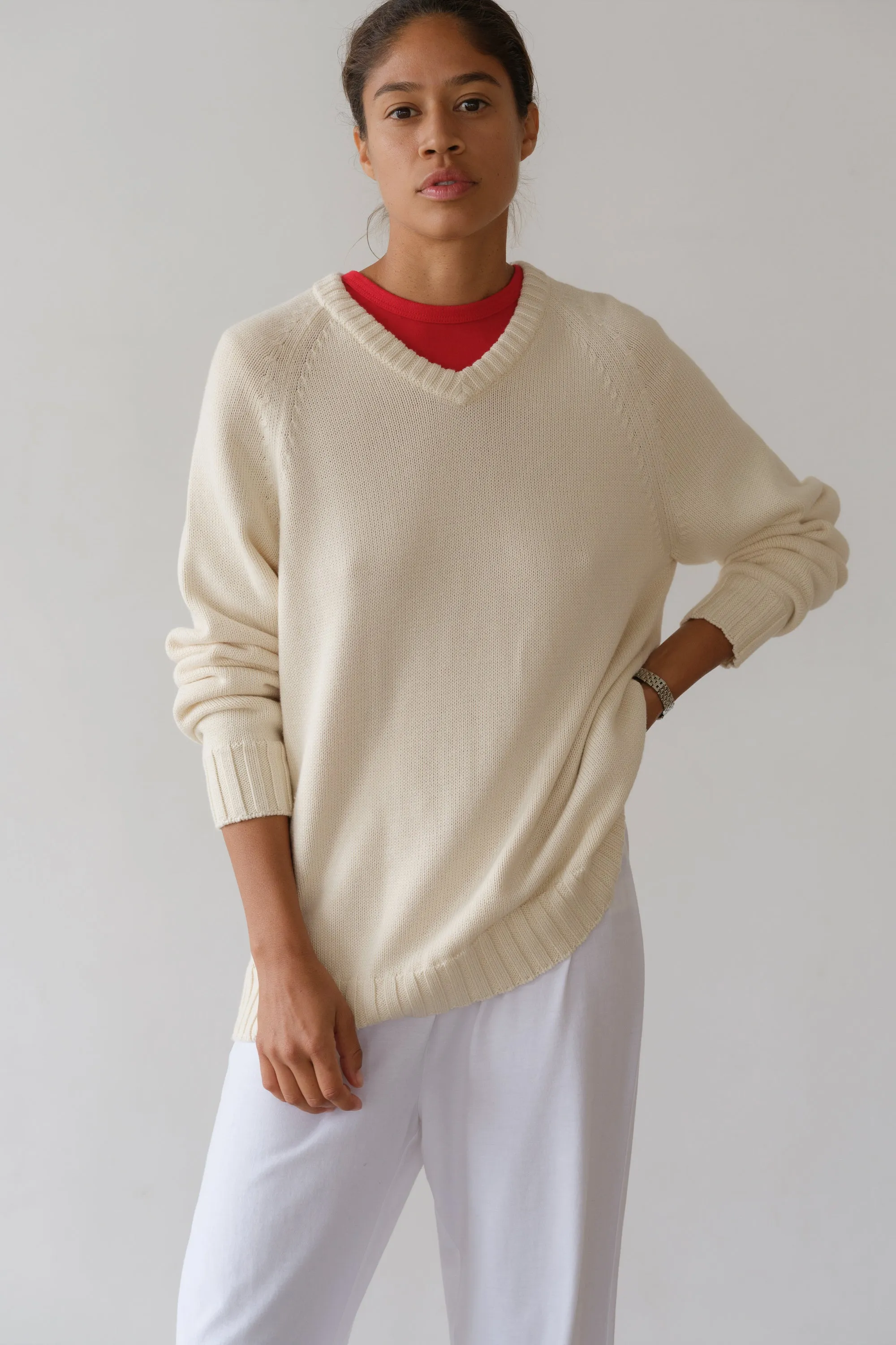 The Cotton Cashmere V-Neck Sweater sold by DONNI. product image thumbnail 3