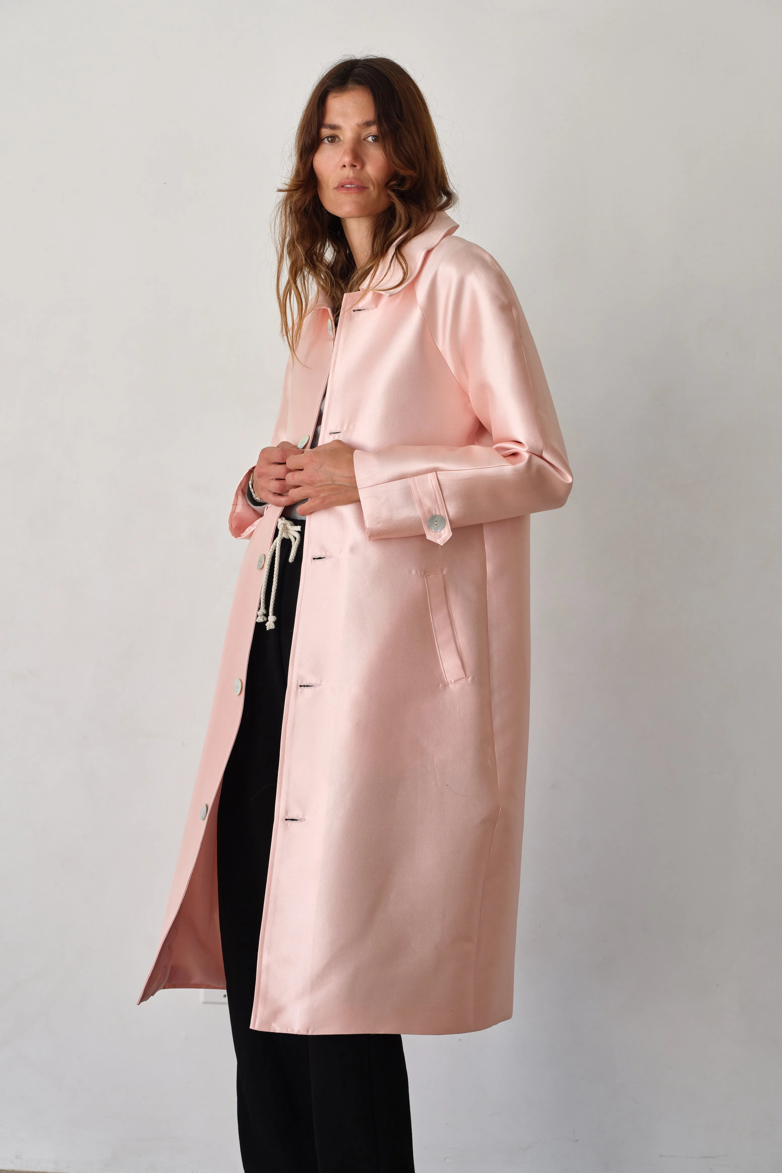 The Satin Car Coat sold by DONNI. product image thumbnail 4