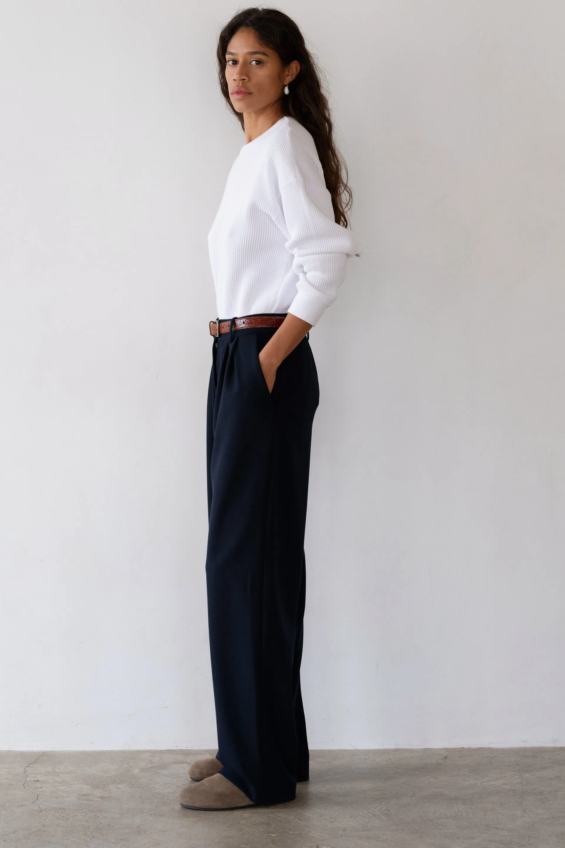 The Flannel Pleated Trouser sold by DONNI. product image thumbnail 3