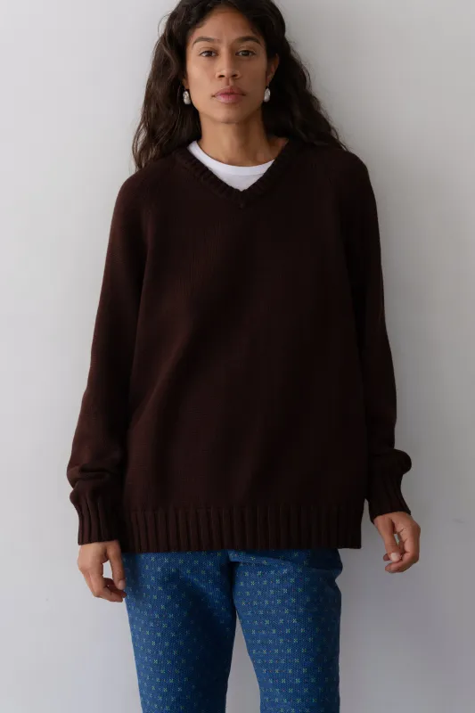 The Heavy Cotton Knit V-Neck Sweater sold by DONNI.