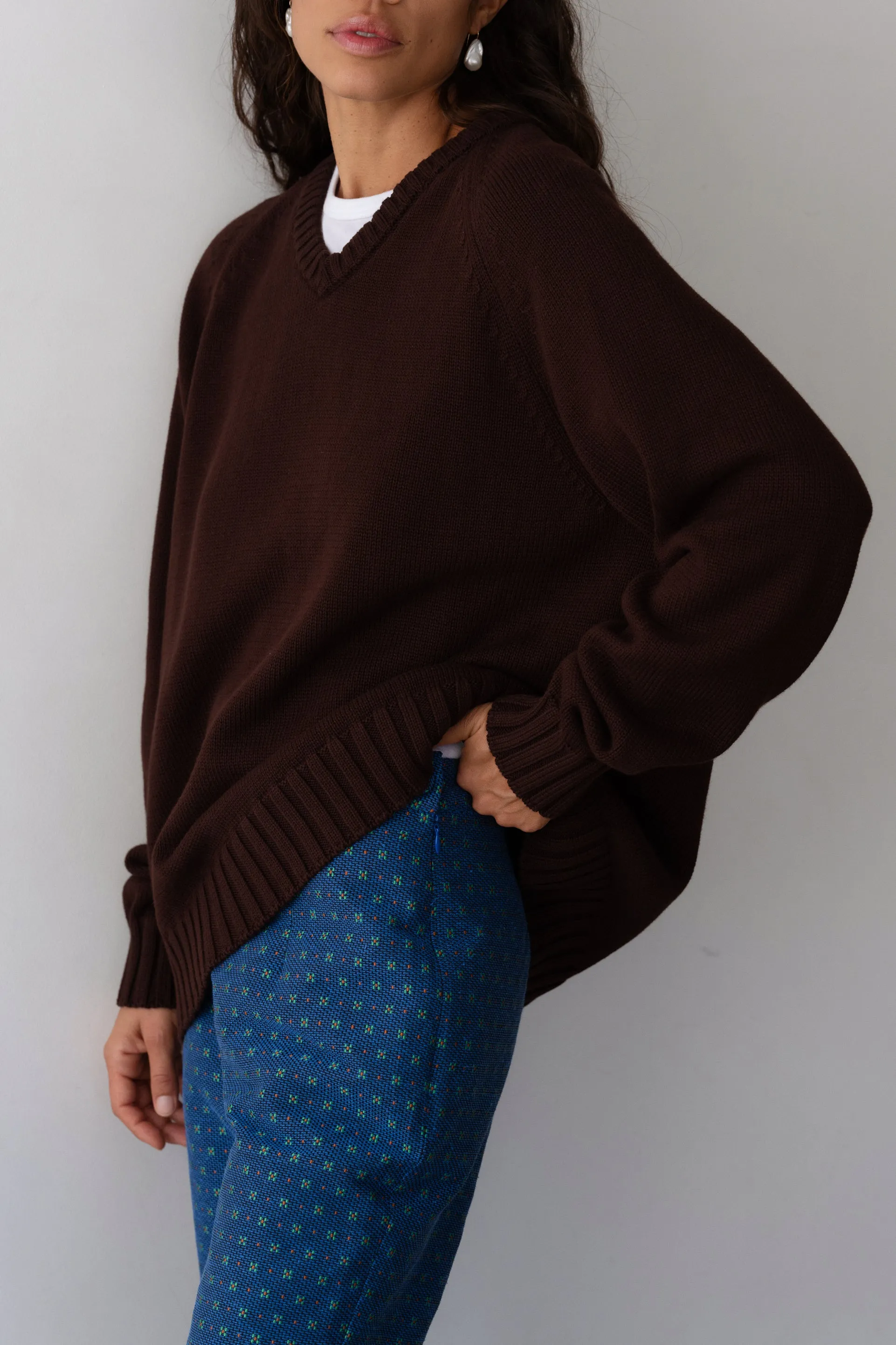 The Heavy Cotton Knit V-Neck Sweater sold by DONNI. product image thumbnail 3