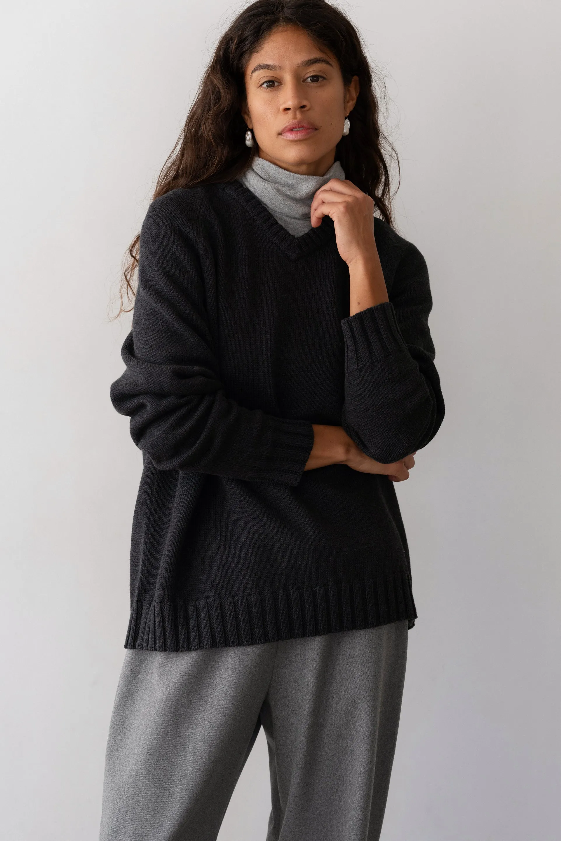The Heavy Cotton Knit V-Neck Sweater sold by DONNI. product image thumbnail 3