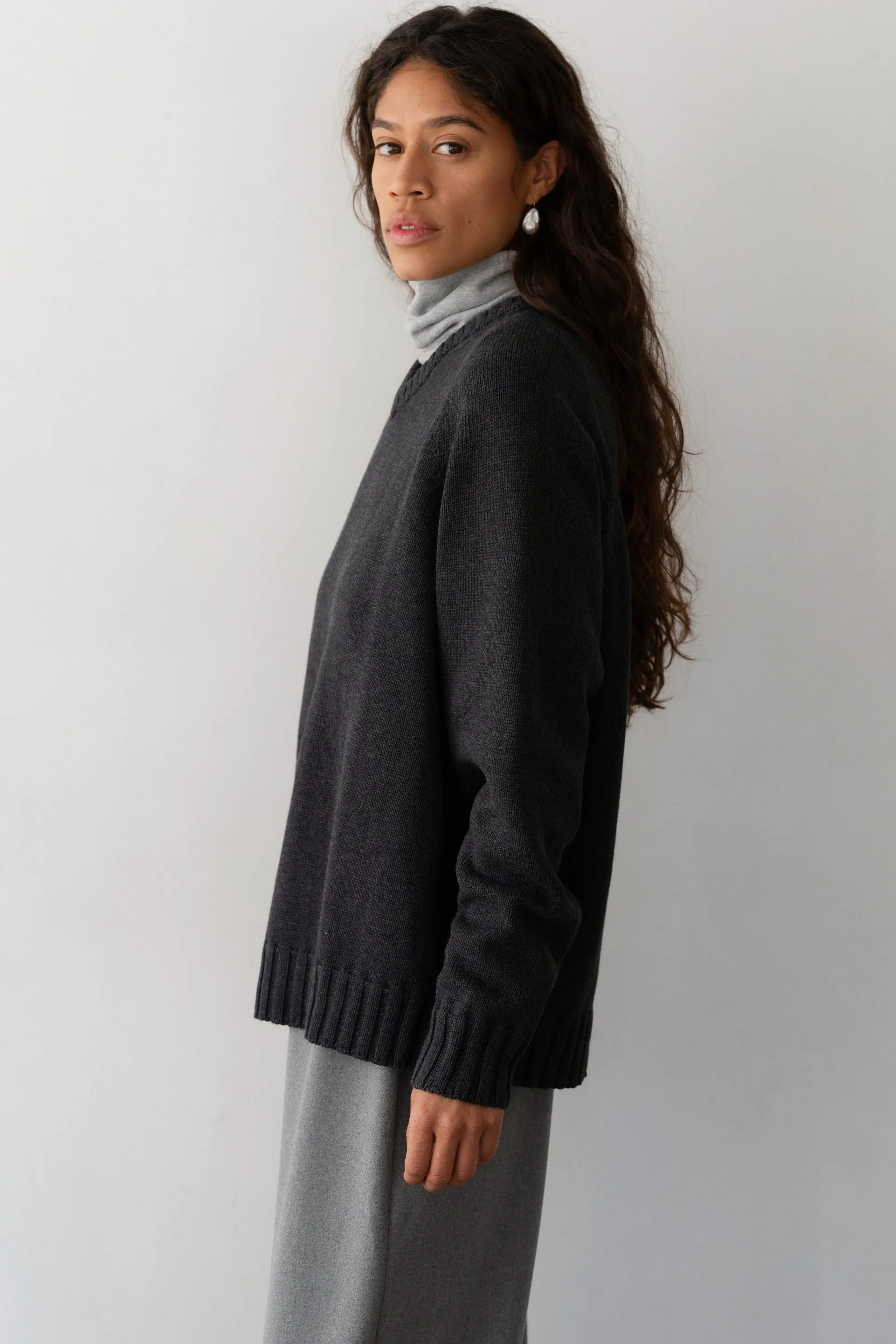 The Heavy Cotton Knit V-Neck Sweater sold by DONNI. product image thumbnail 4