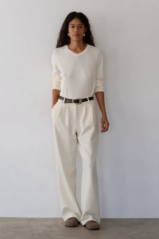 The Flannel Pleated Trouser sold by DONNI.