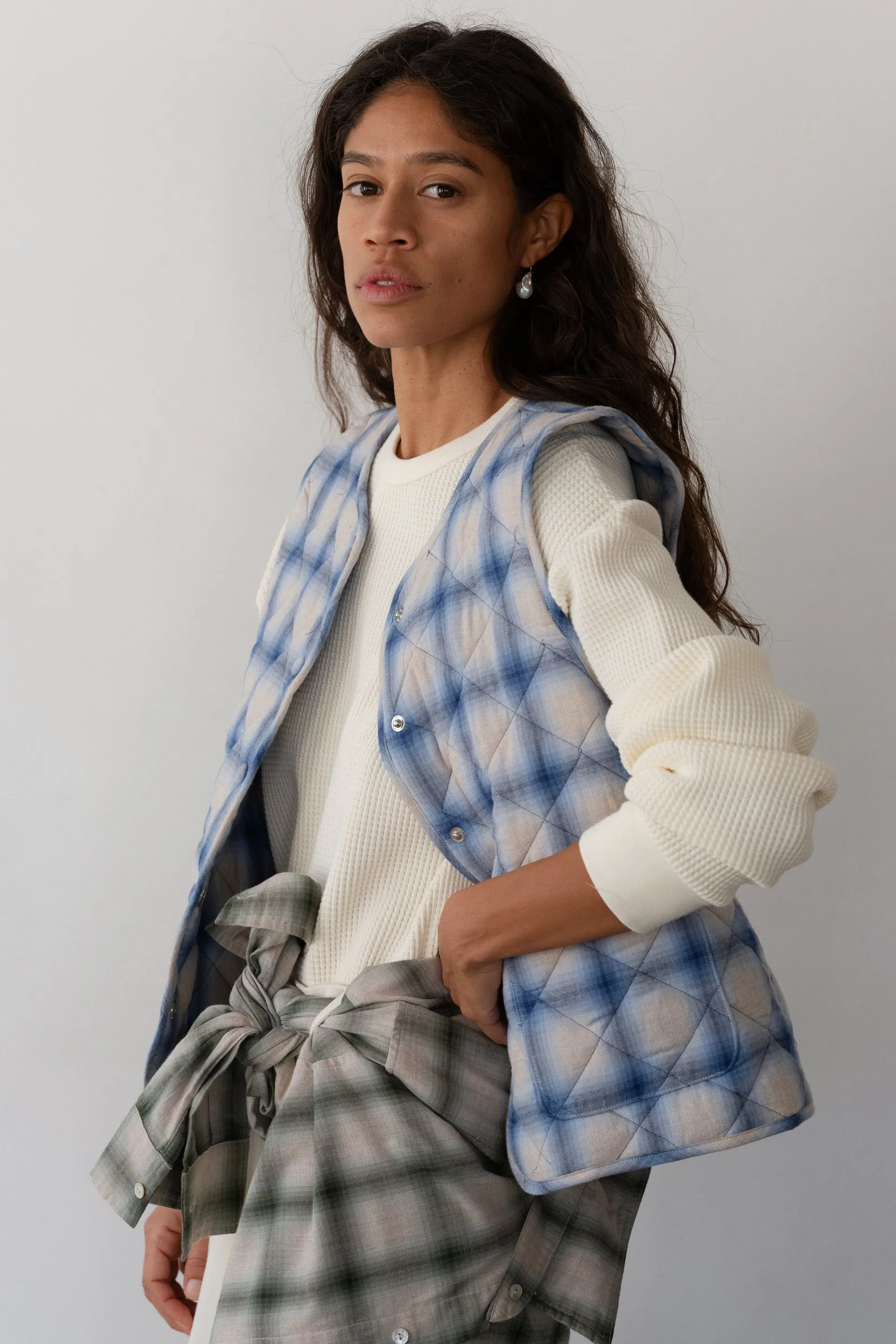 The Quilted Plaid Flannel Vest sold by DONNI. product image thumbnail 3