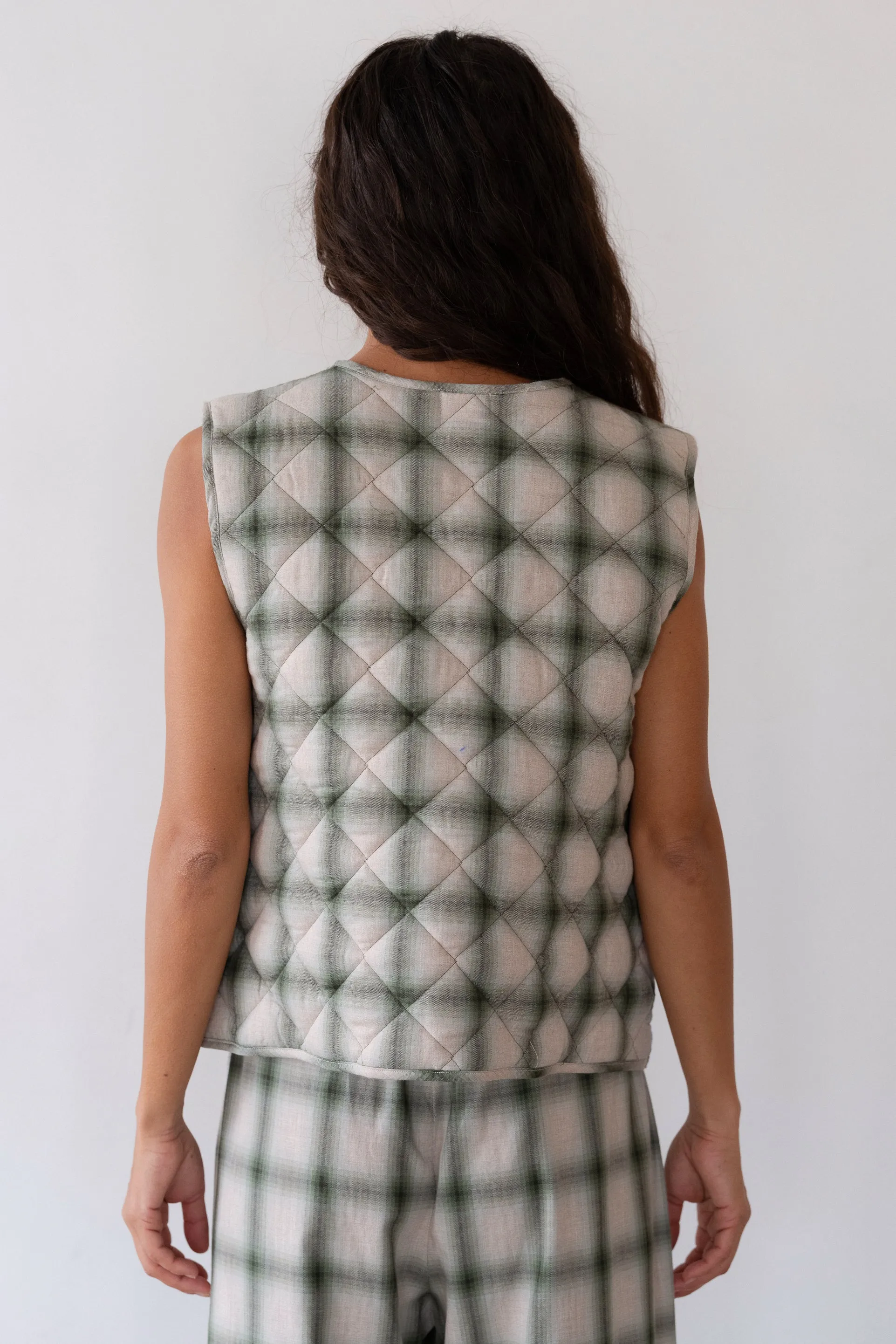 The Quilted Plaid Flannel Vest sold by DONNI. product image thumbnail 4