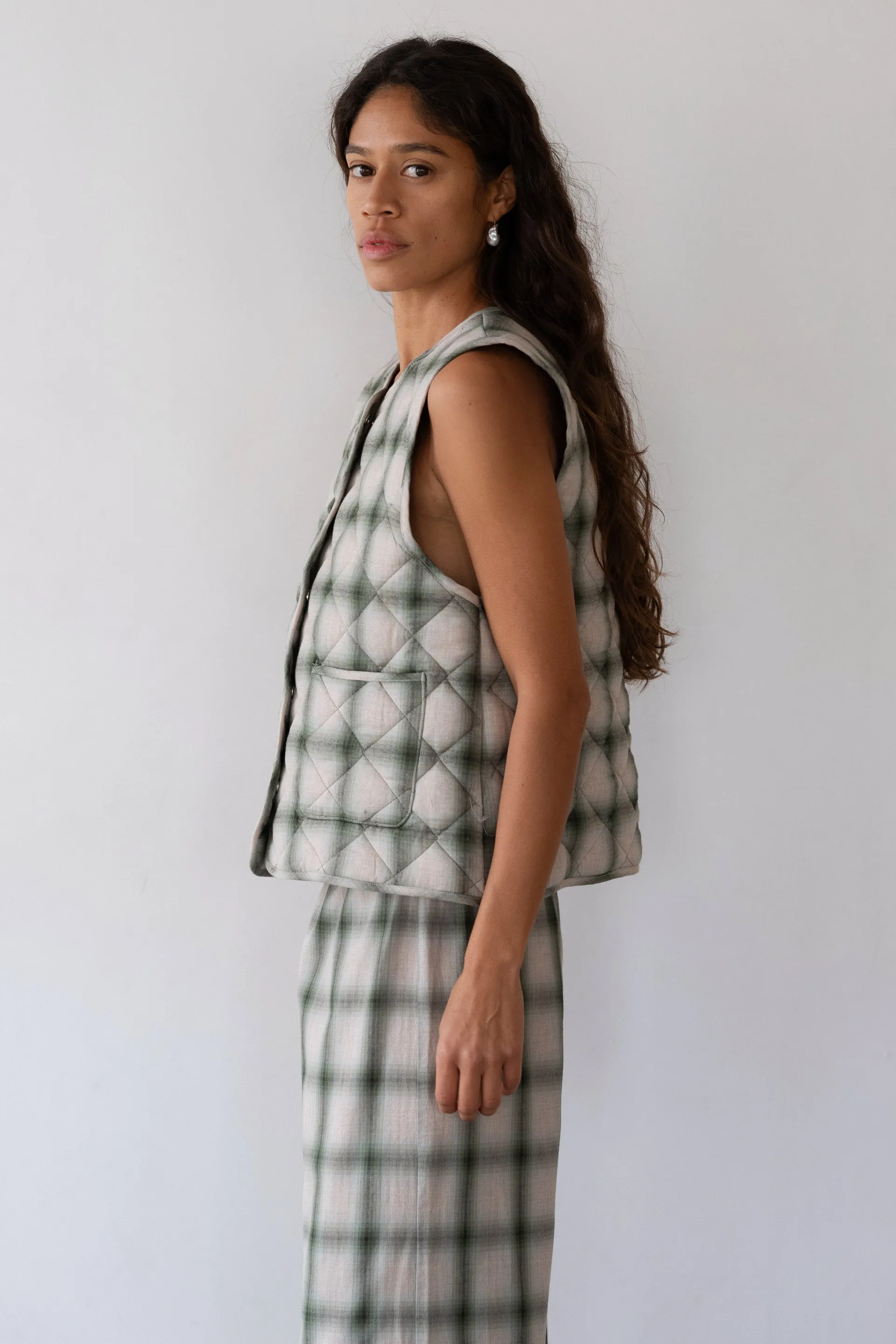 The Quilted Plaid Flannel Vest sold by DONNI. product image thumbnail 3