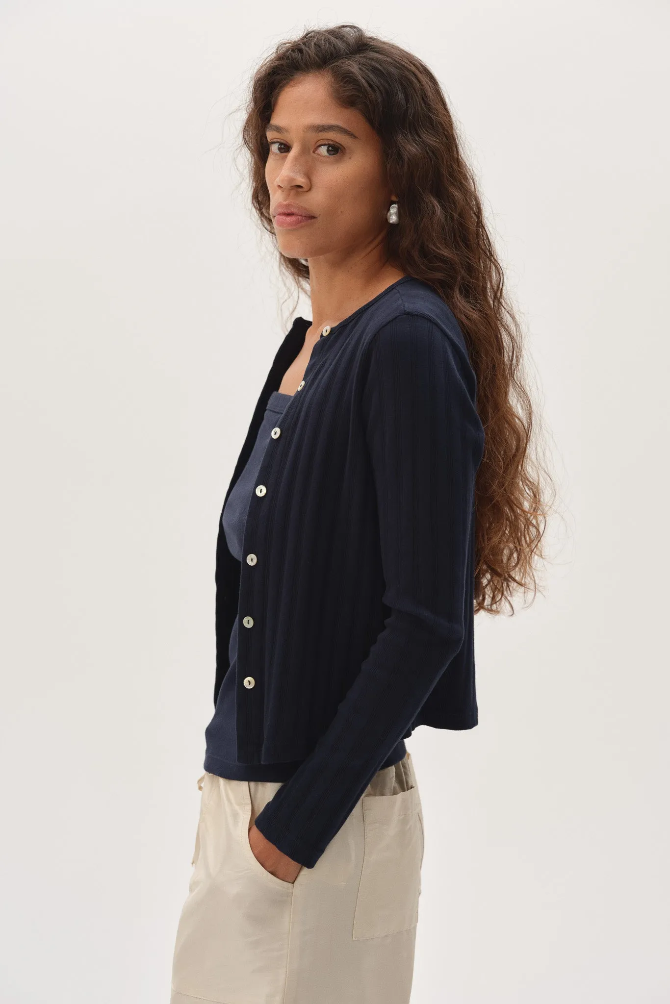 The Varied Rib Cardigan sold by DONNI. product image thumbnail 5