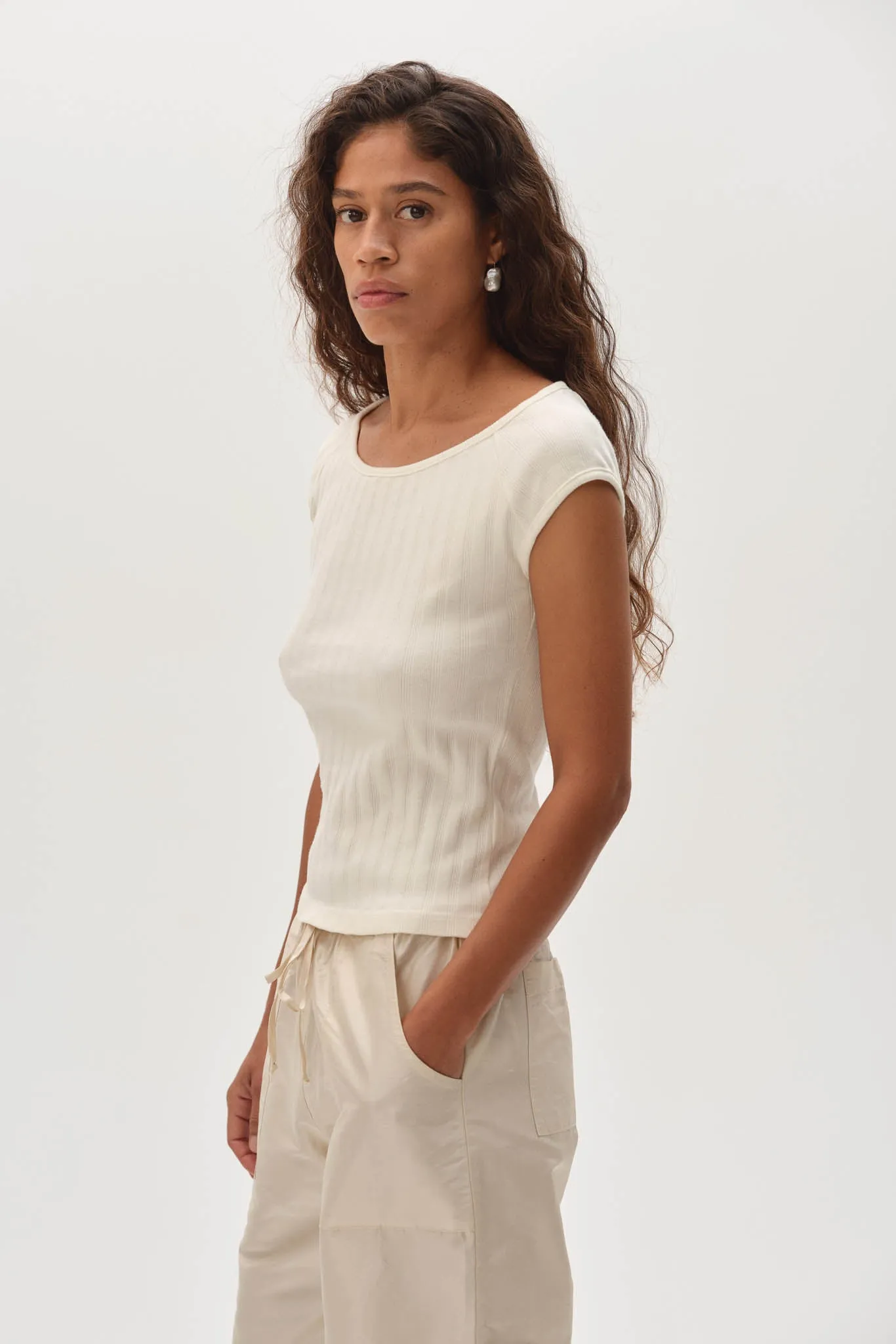 The Varied Rib Wide Neck Tee sold by DONNI. product image thumbnail 3