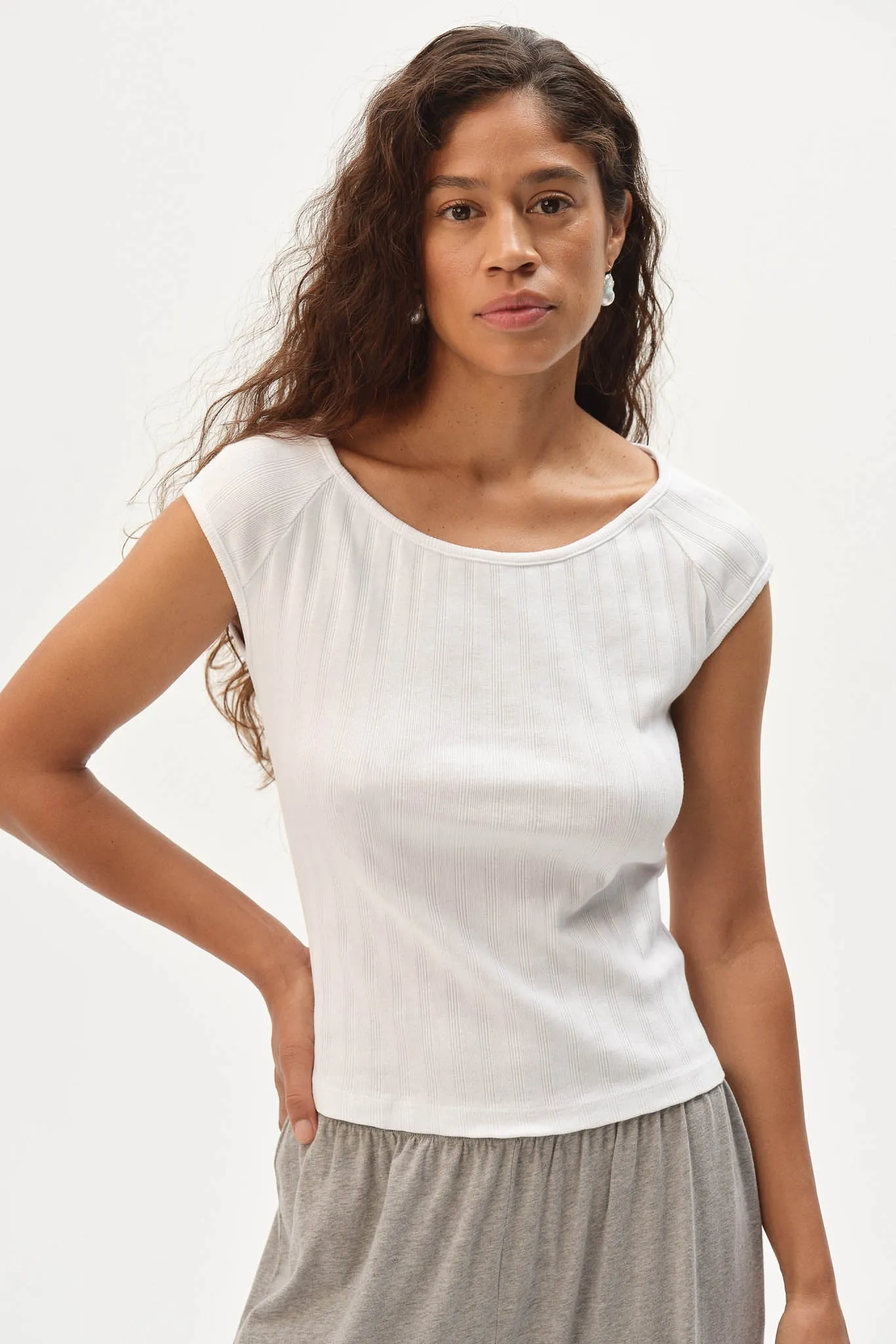 The Varied Rib Wide Neck Tee sold by DONNI. product image thumbnail 4