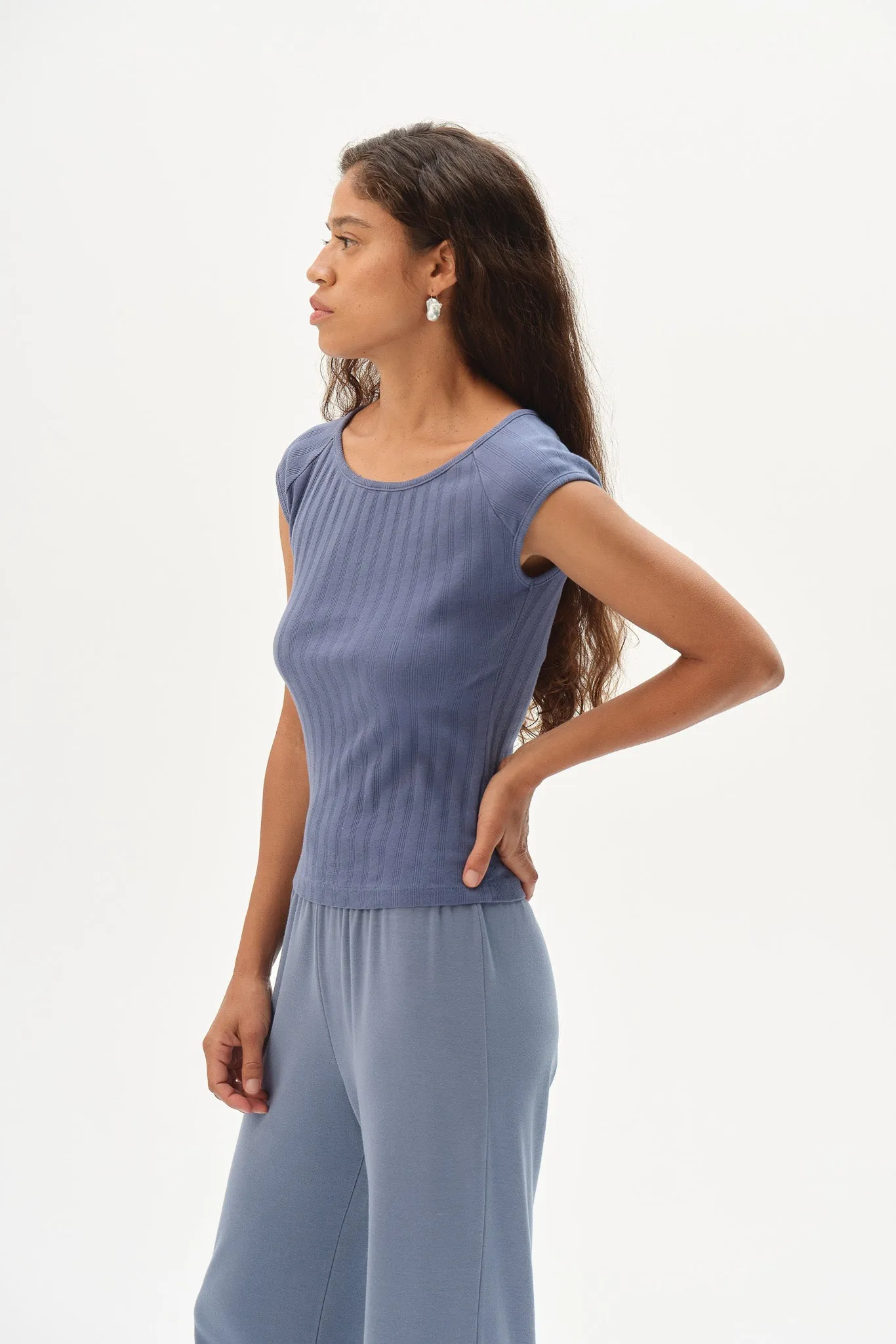 The Varied Rib Wide Neck Tee sold by DONNI. product image thumbnail 3