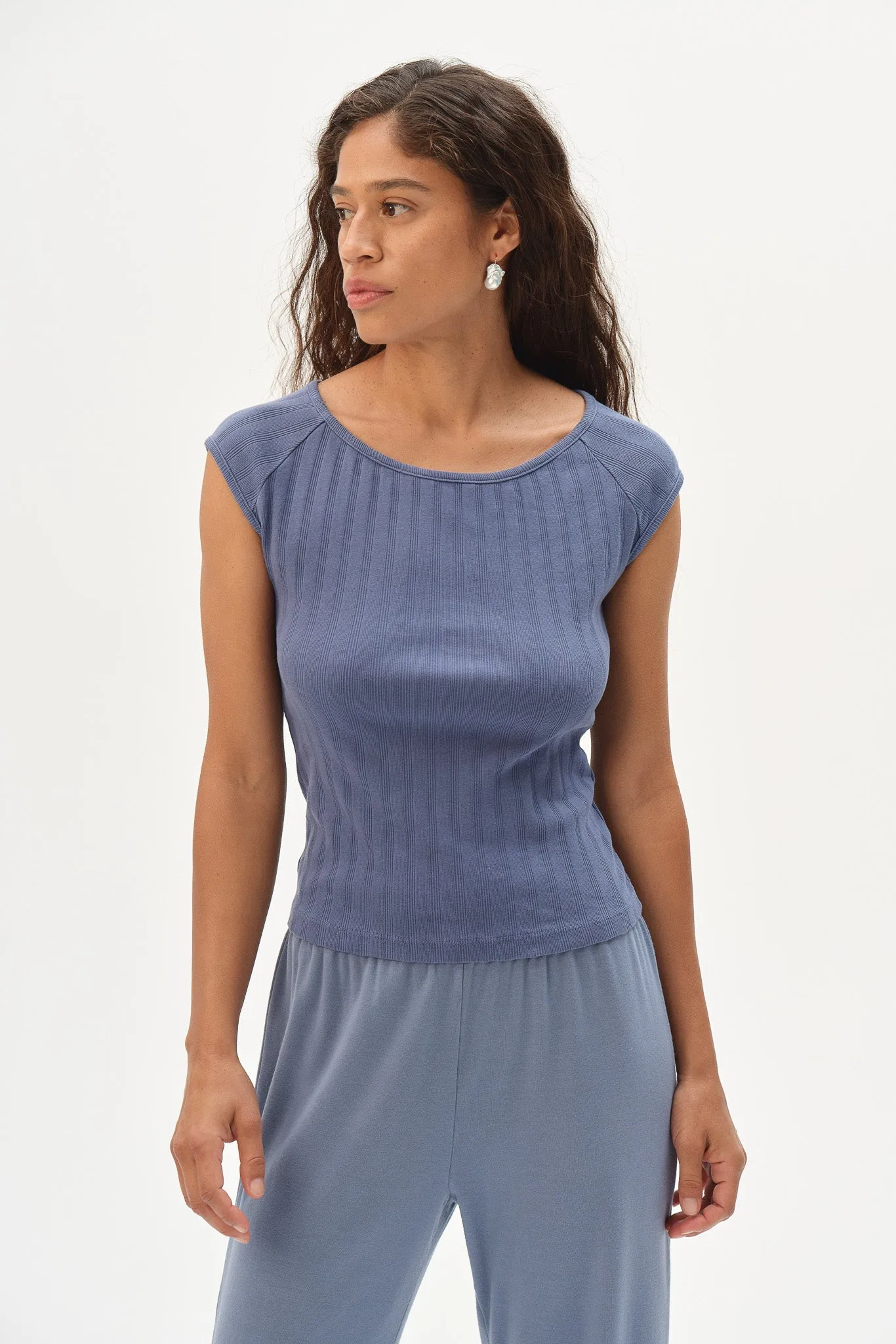 The Varied Rib Wide Neck Tee sold by DONNI. product image thumbnail 4
