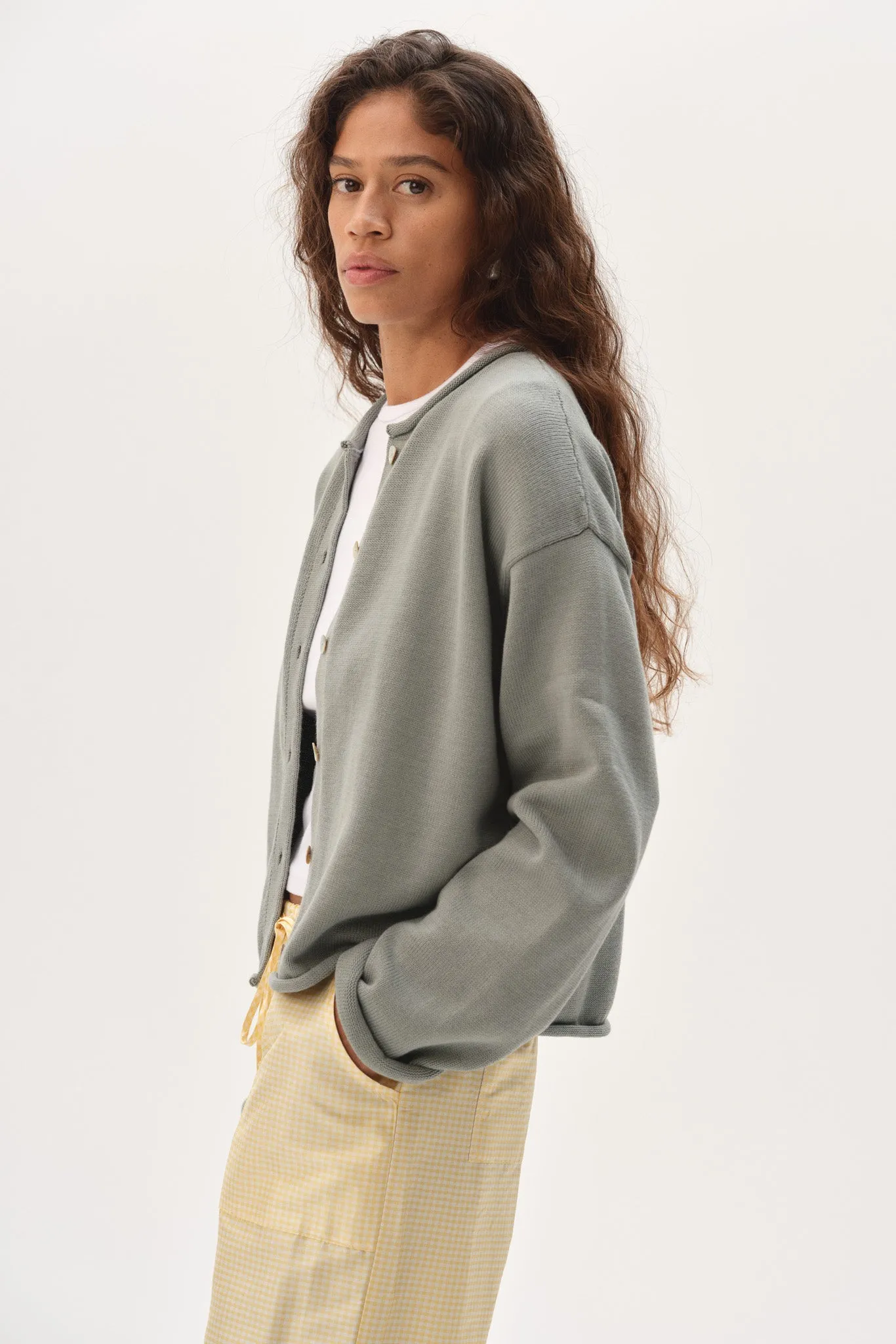 The Cotton Knit Roll Cardigan sold by DONNI. product image thumbnail 4