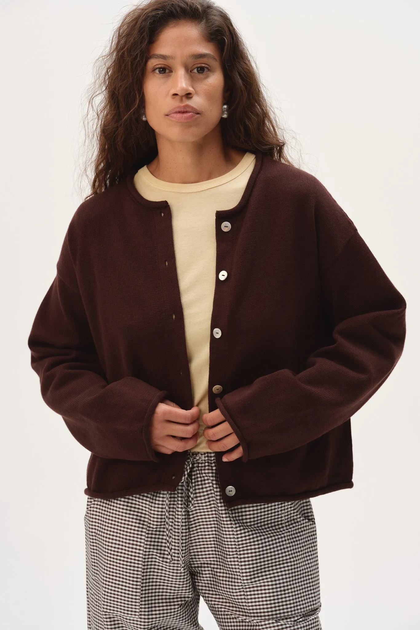 The Cotton Knit Roll Cardigan sold by DONNI. product image thumbnail 4