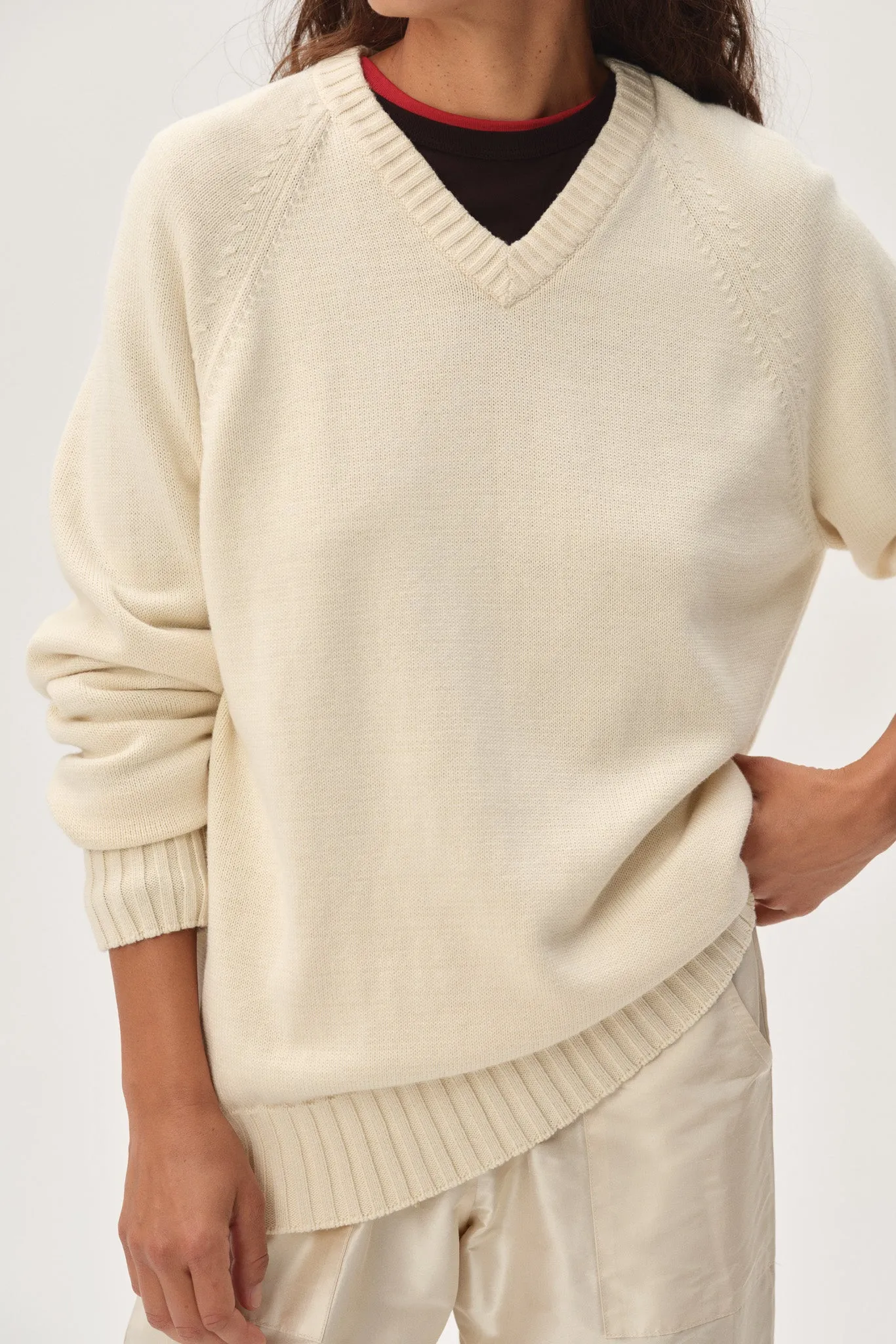 The Cotton Knit V-Neck Sweater sold by DONNI. product image thumbnail 3