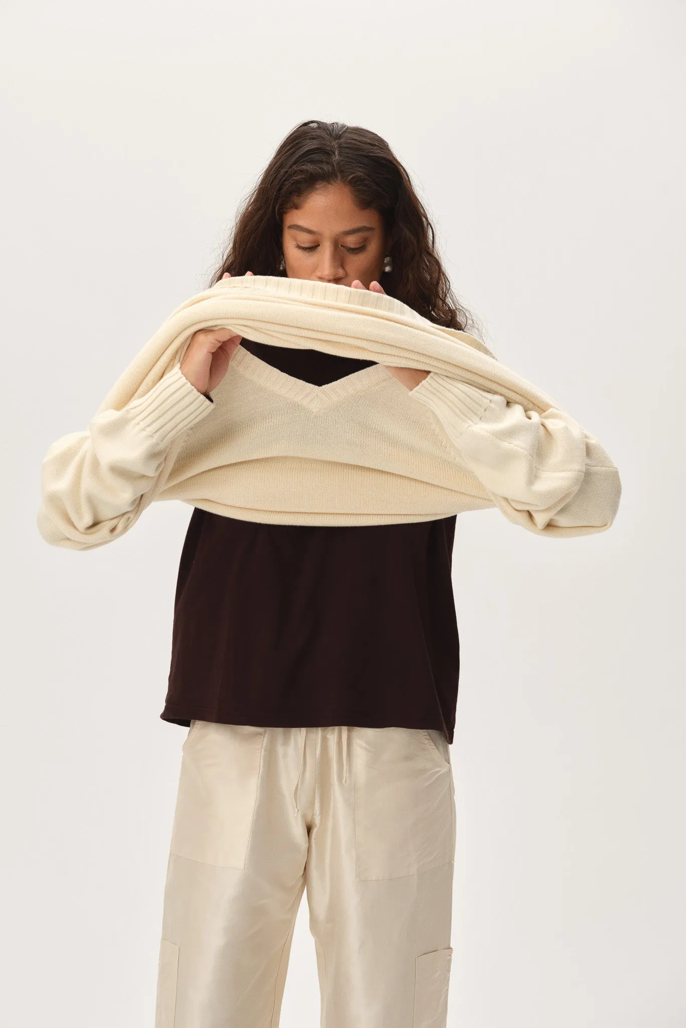 The Cotton Knit V-Neck Sweater sold by DONNI. product image thumbnail 4