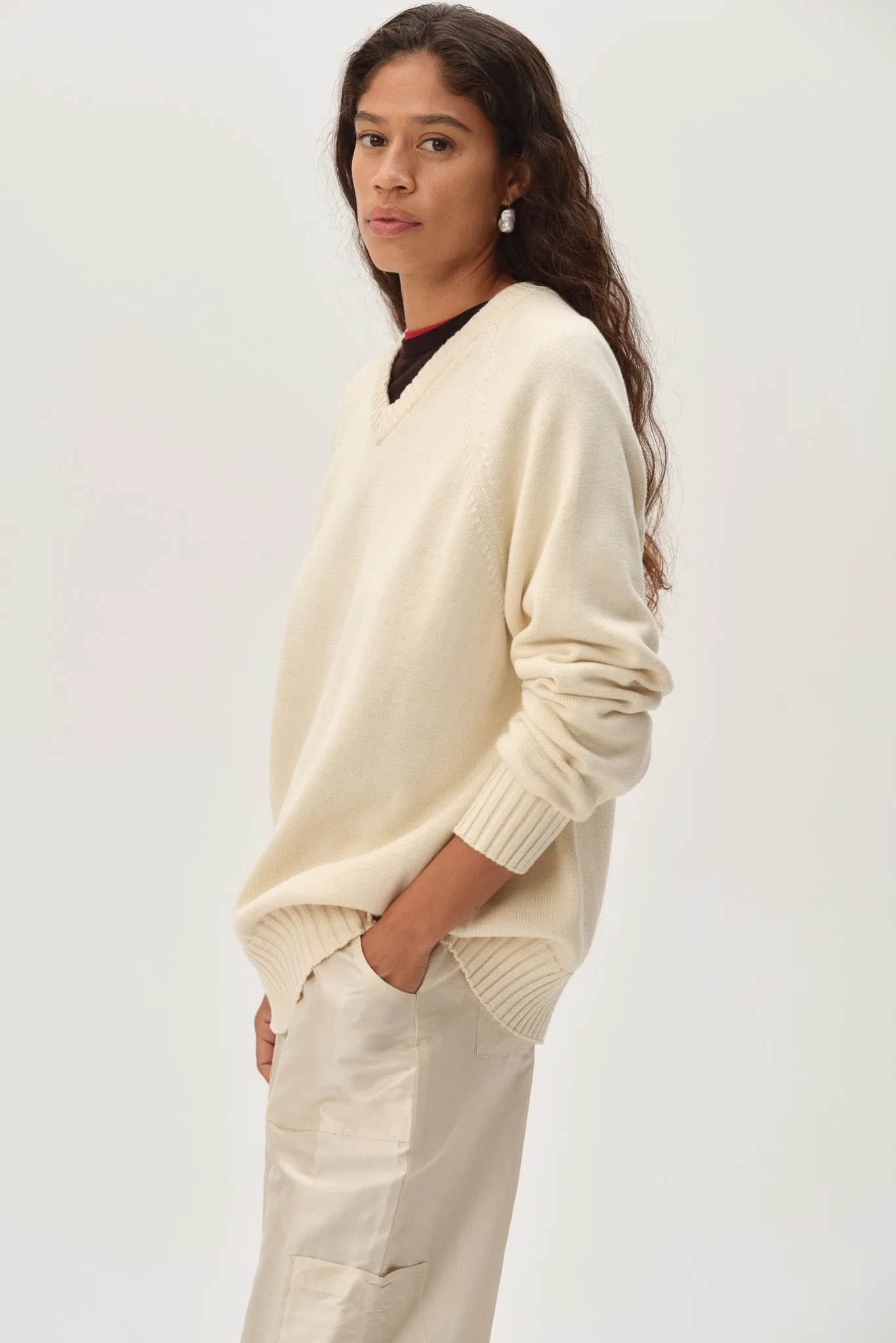 The Cotton Knit V-Neck Sweater sold by DONNI. product image thumbnail 5