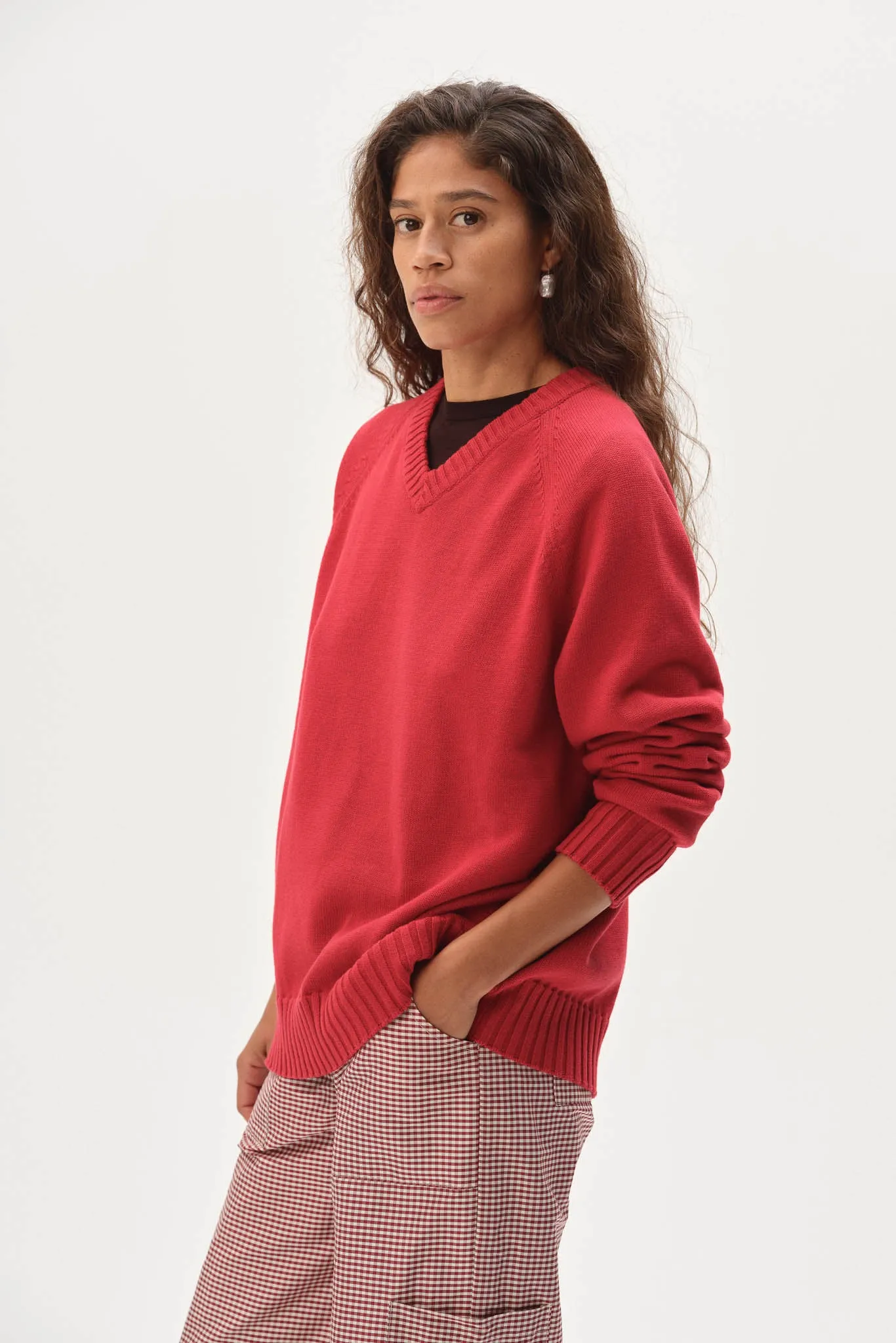 The Cotton Knit V-Neck Sweater sold by DONNI. product image thumbnail 4