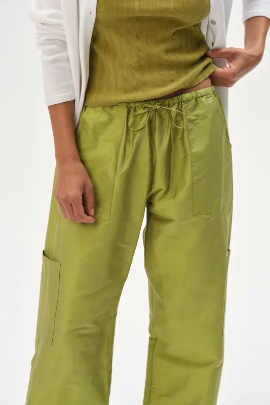 The Taffeta Drawstring Cargo Pant made by DONNI.