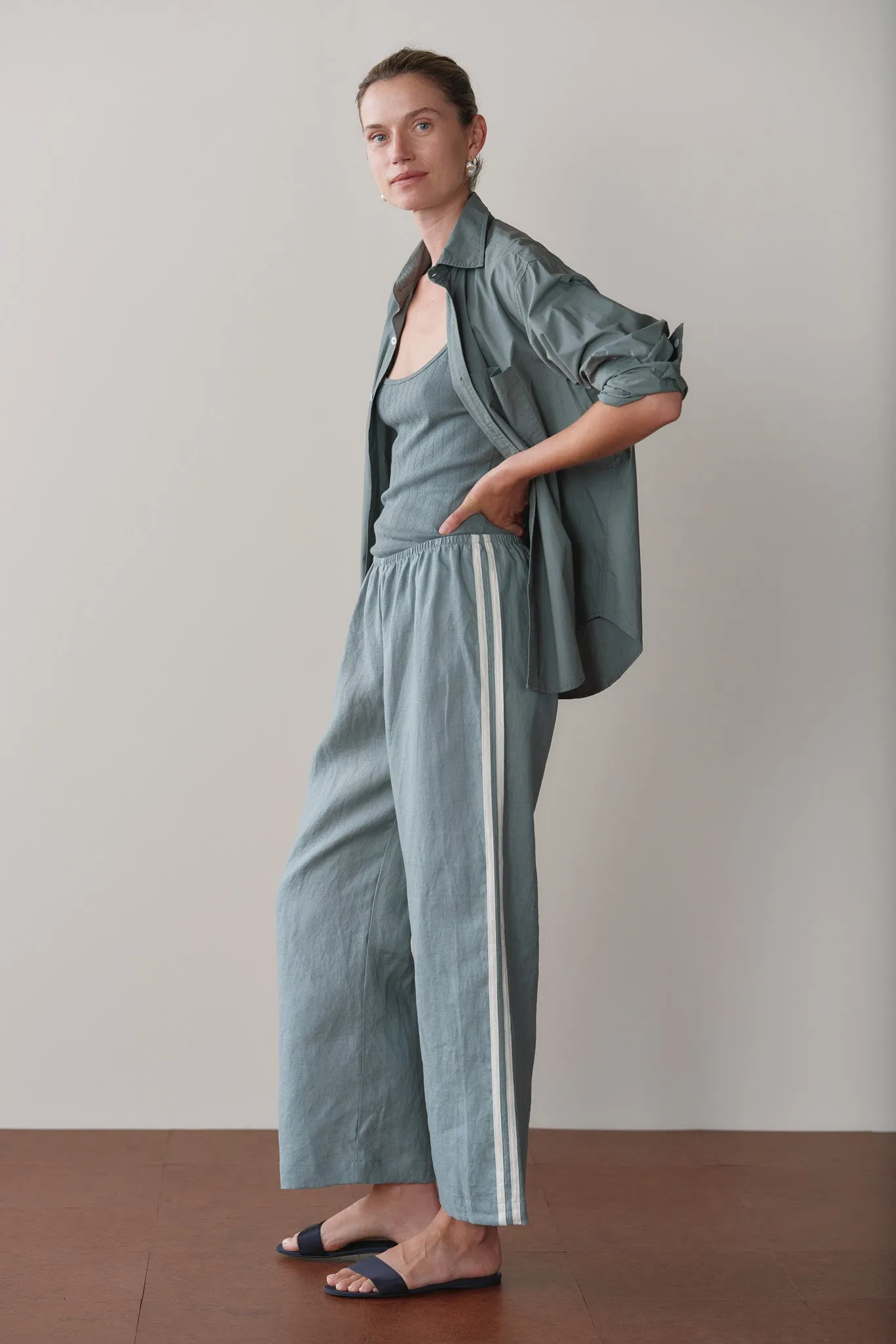The Linen Crop Stripe Pant sold by DONNI. product image thumbnail 4