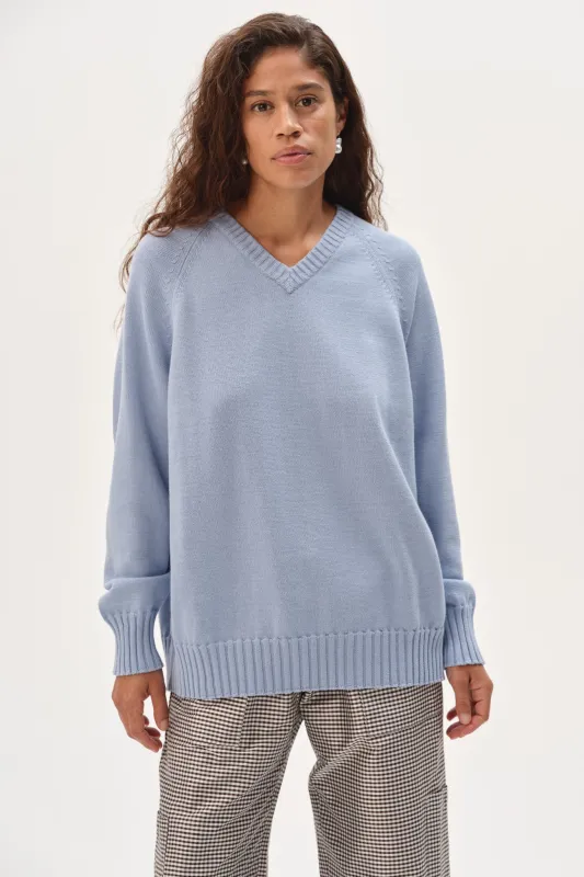 The Cotton Knit V-Neck Sweater made by DONNI.