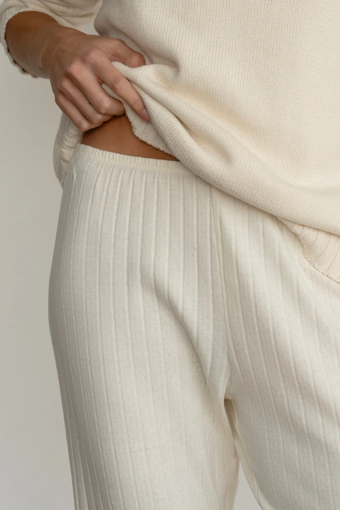 The Pointelle Simple Crop Pant sold by DONNI.