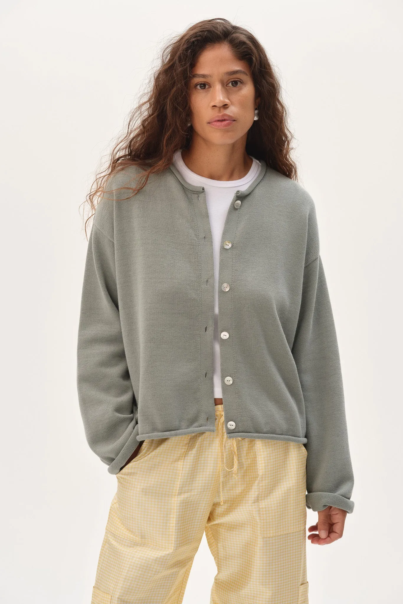 The Cotton Knit Roll Cardigan sold by DONNI. product image thumbnail 2