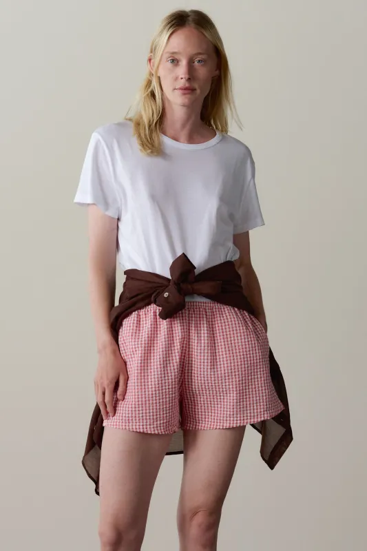The Cotton Gingham Tap Short made by DONNI.