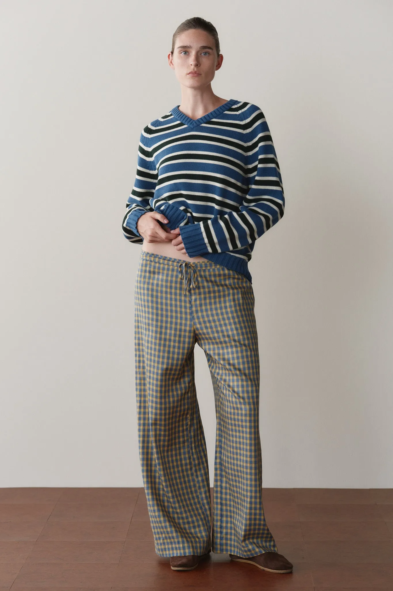The Tencel Plaid Tie Pant sold by DONNI. product image thumbnail 3