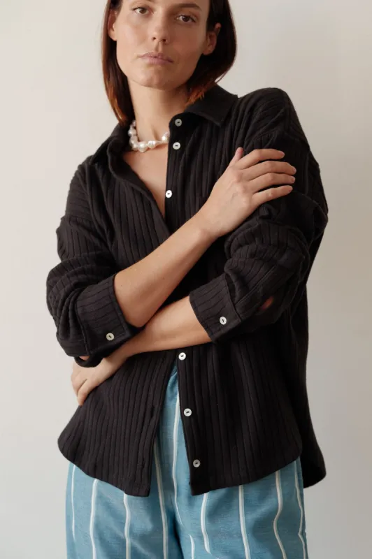 The Sweater Rib Button Down sold by DONNI.