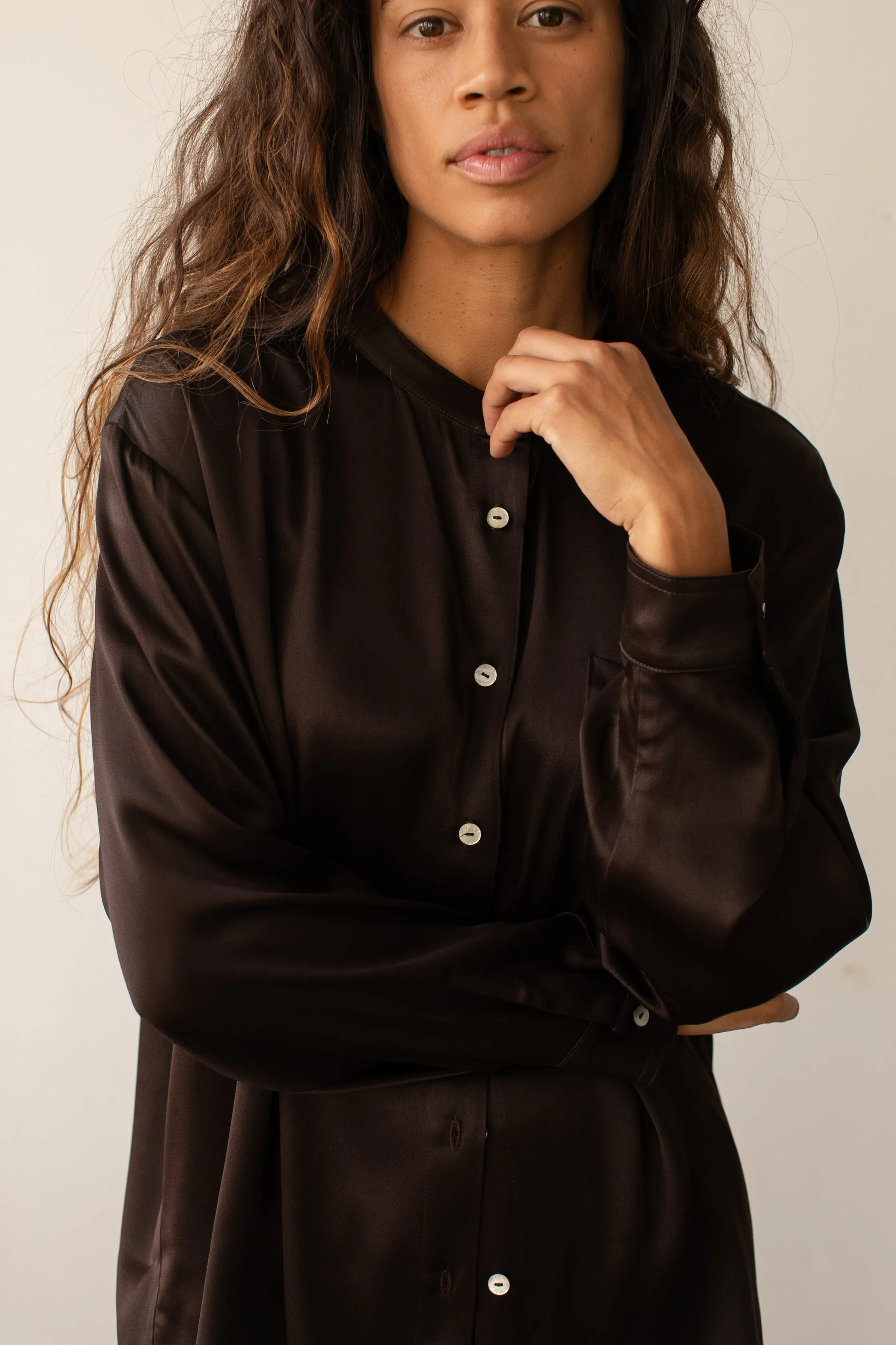 The Satiny Mandarin Shirt sold by DONNI. product image thumbnail 4