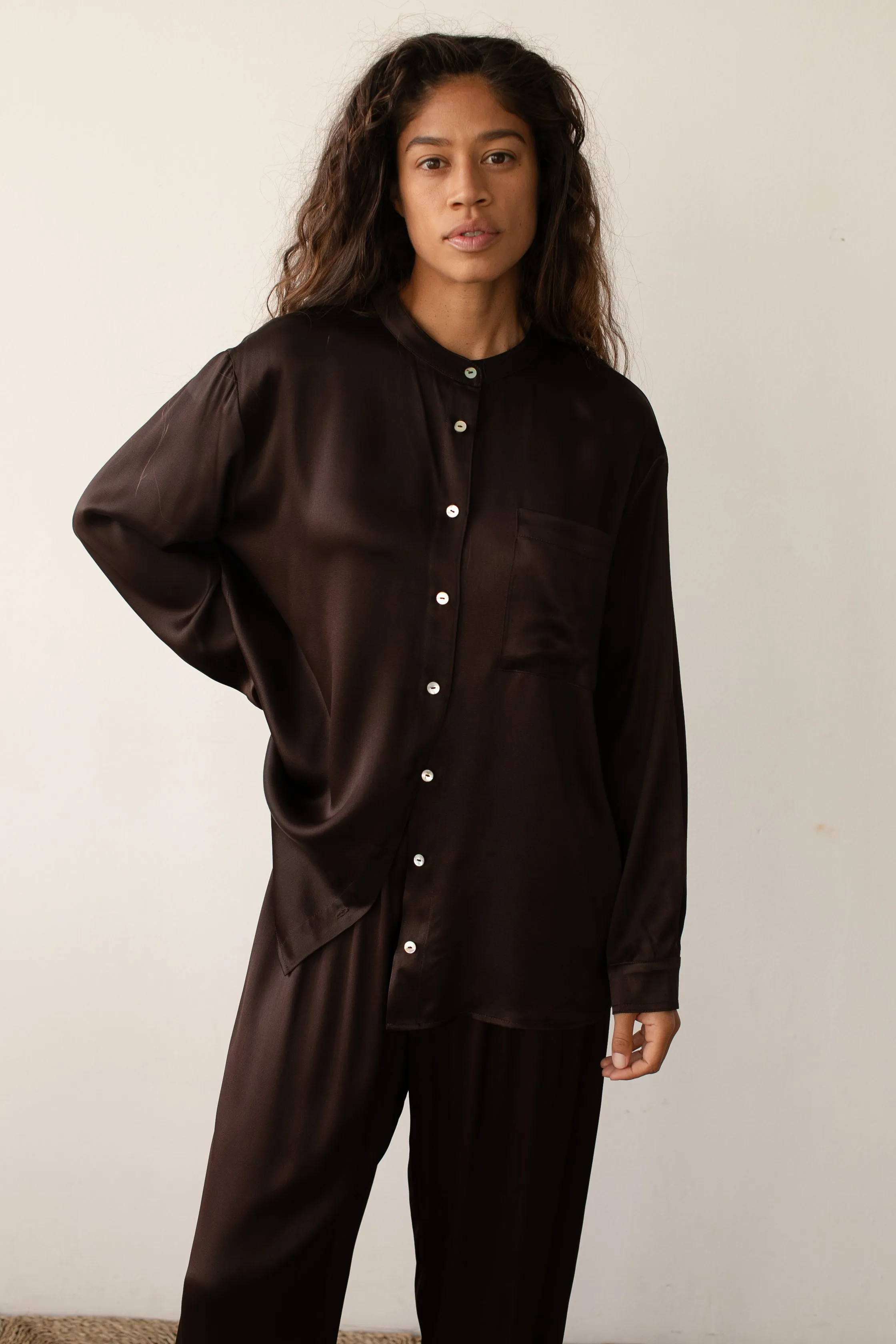 The Satiny Mandarin Shirt sold by DONNI. product image thumbnail 3