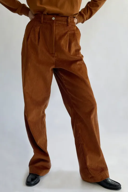 cord pleated trouser sold by DONNI.