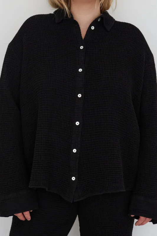 waffle button down sold by DONNI.