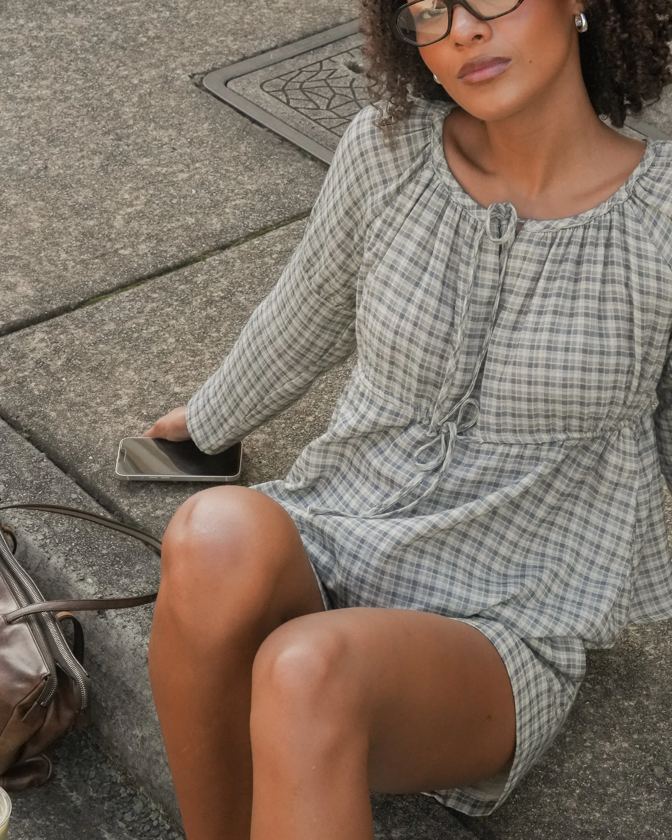 Gauze Long Sleeve Blouse - Faded Blue Check sold by My Mum Made It product image thumbnail 4