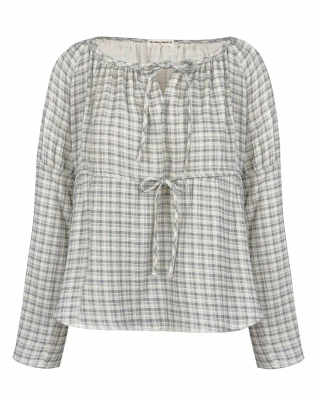 Gauze Long Sleeve Blouse - Faded Blue Check sold by My Mum Made It