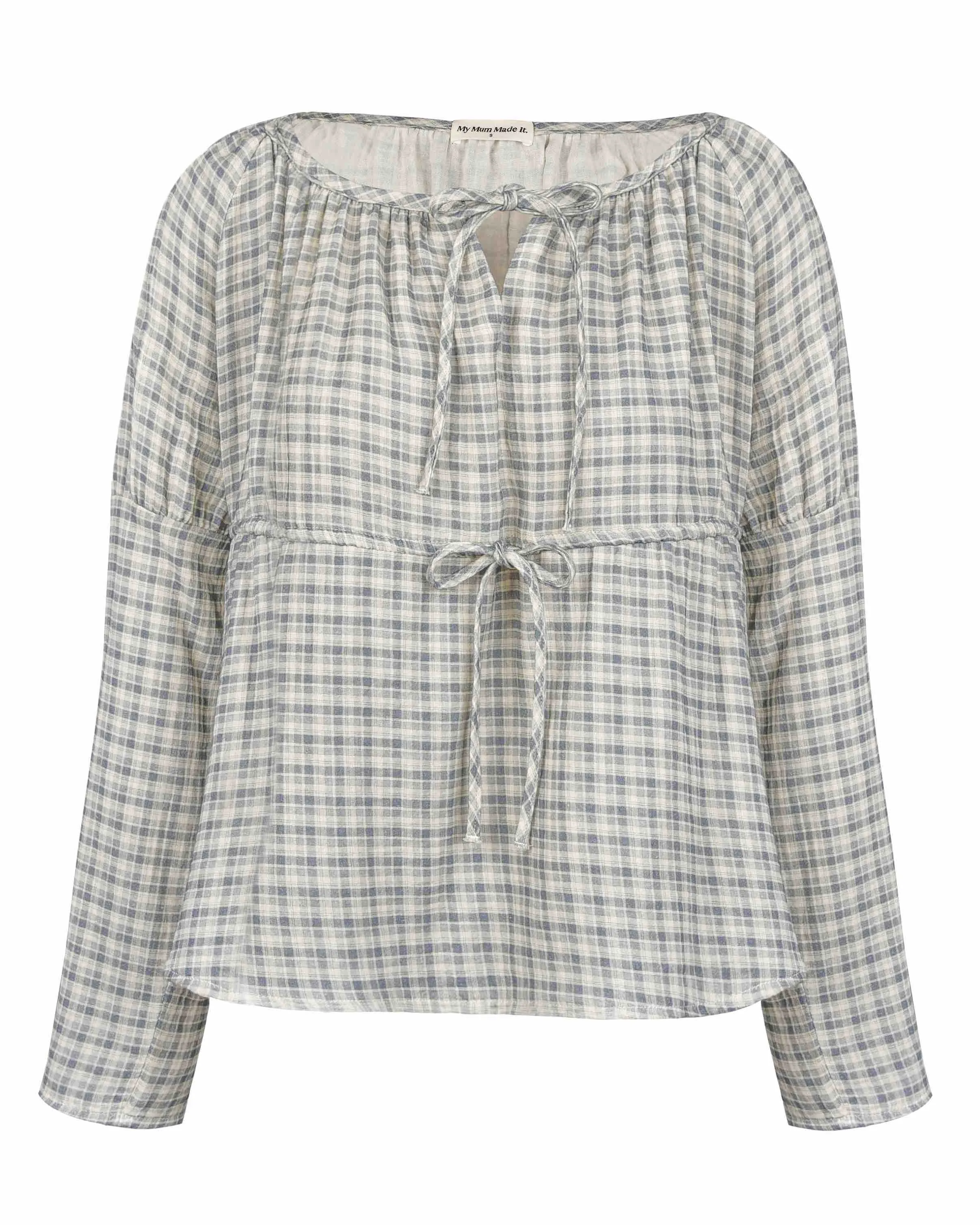 Gauze Long Sleeve Blouse - Faded Blue Check sold by My Mum Made It