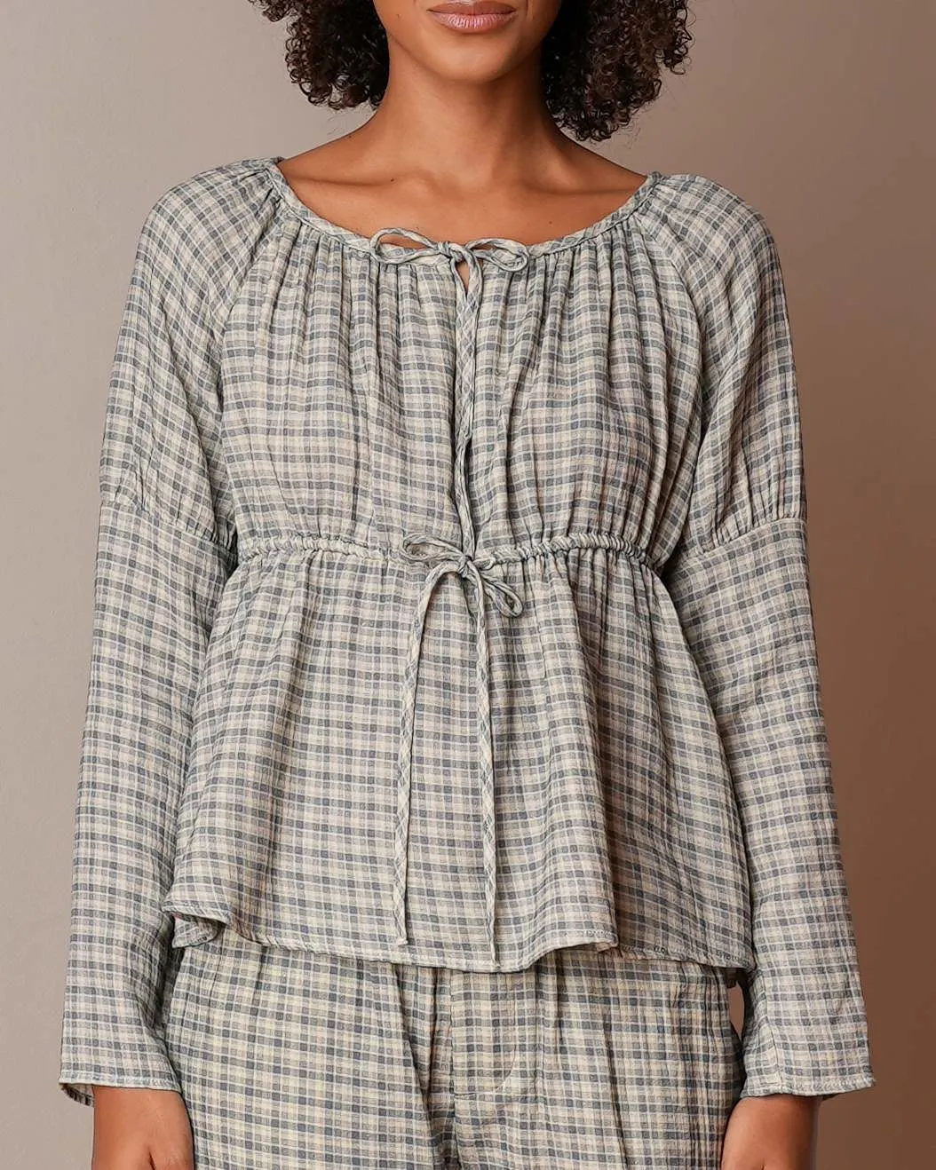 Gauze Long Sleeve Blouse - Faded Blue Check sold by My Mum Made It product image thumbnail 3