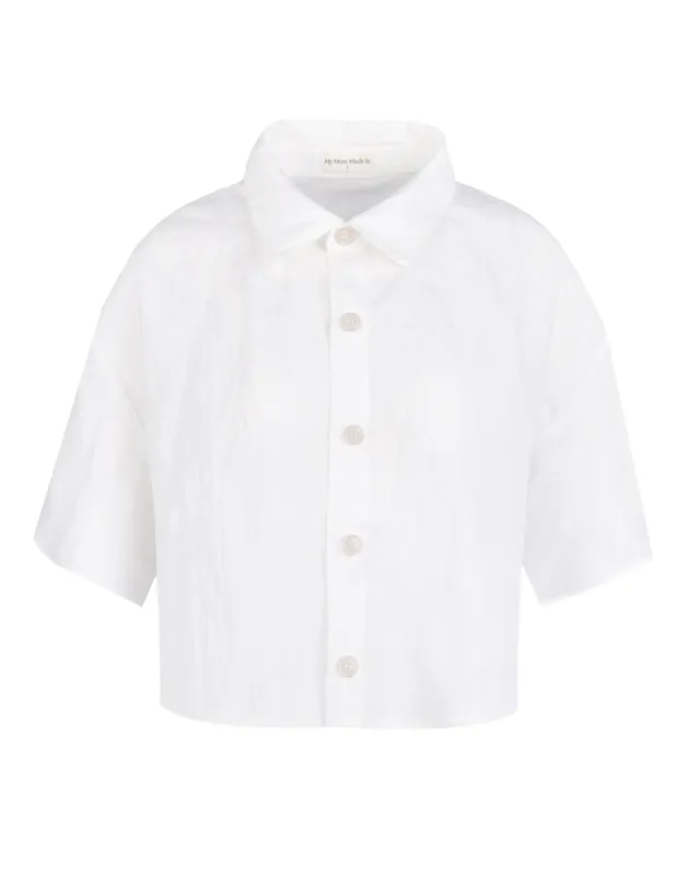 Linen Cropped Short Sleeve Blouse - White sold by My Mum Made It