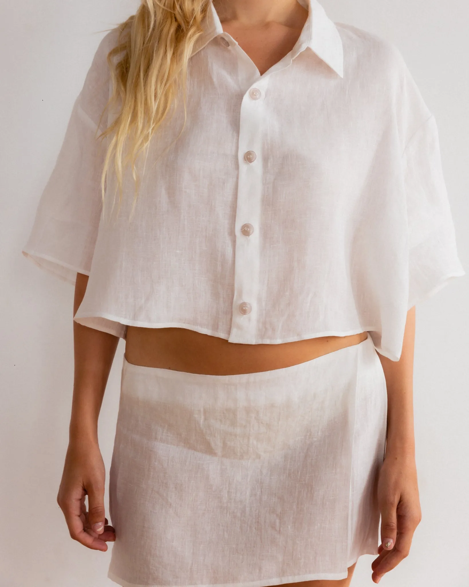 Linen Cropped Short Sleeve Blouse - White sold by My Mum Made It product image thumbnail 4