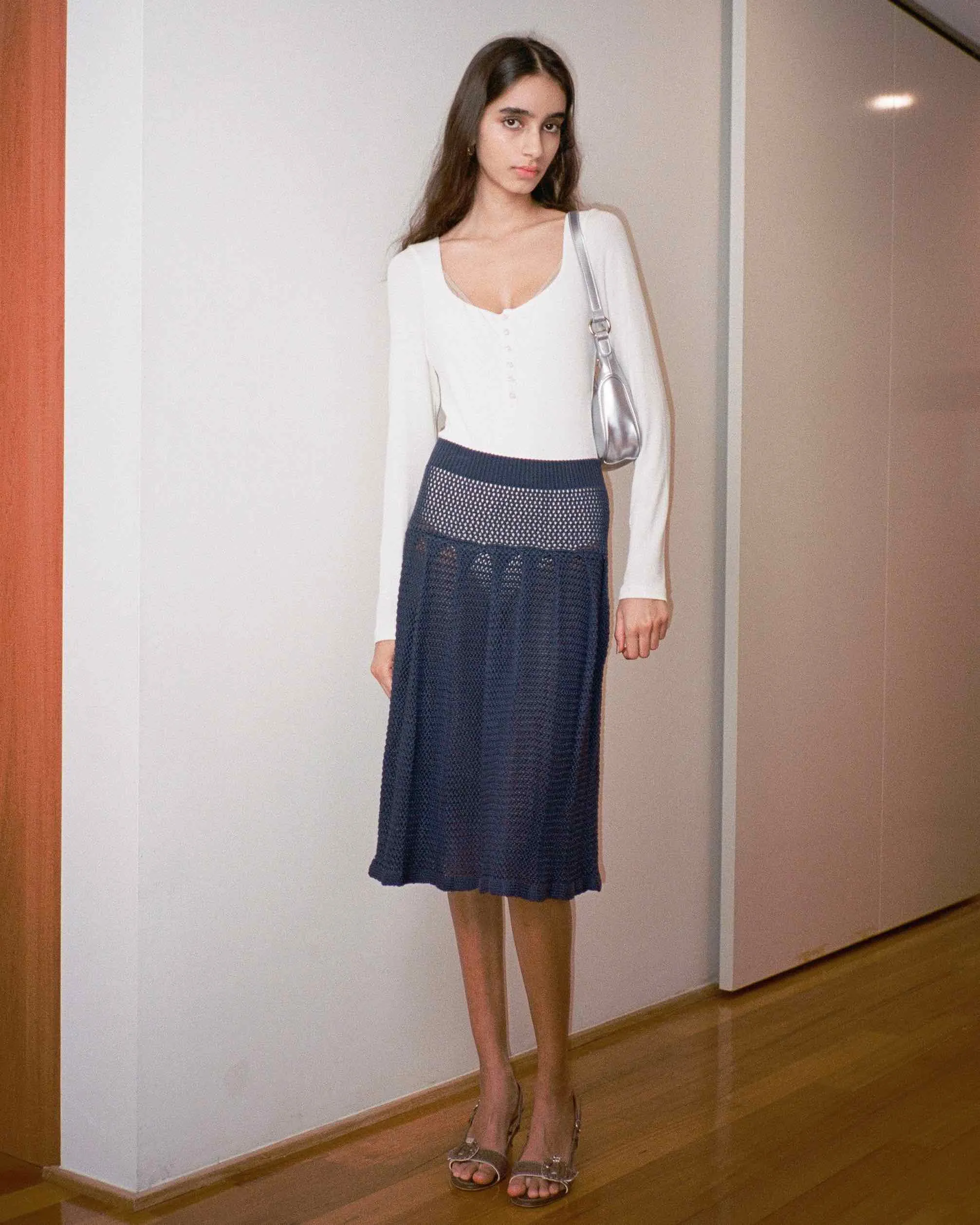 Crochet Pleat Midi Skirt - Evening Blue sold by My Mum Made It product image thumbnail 2