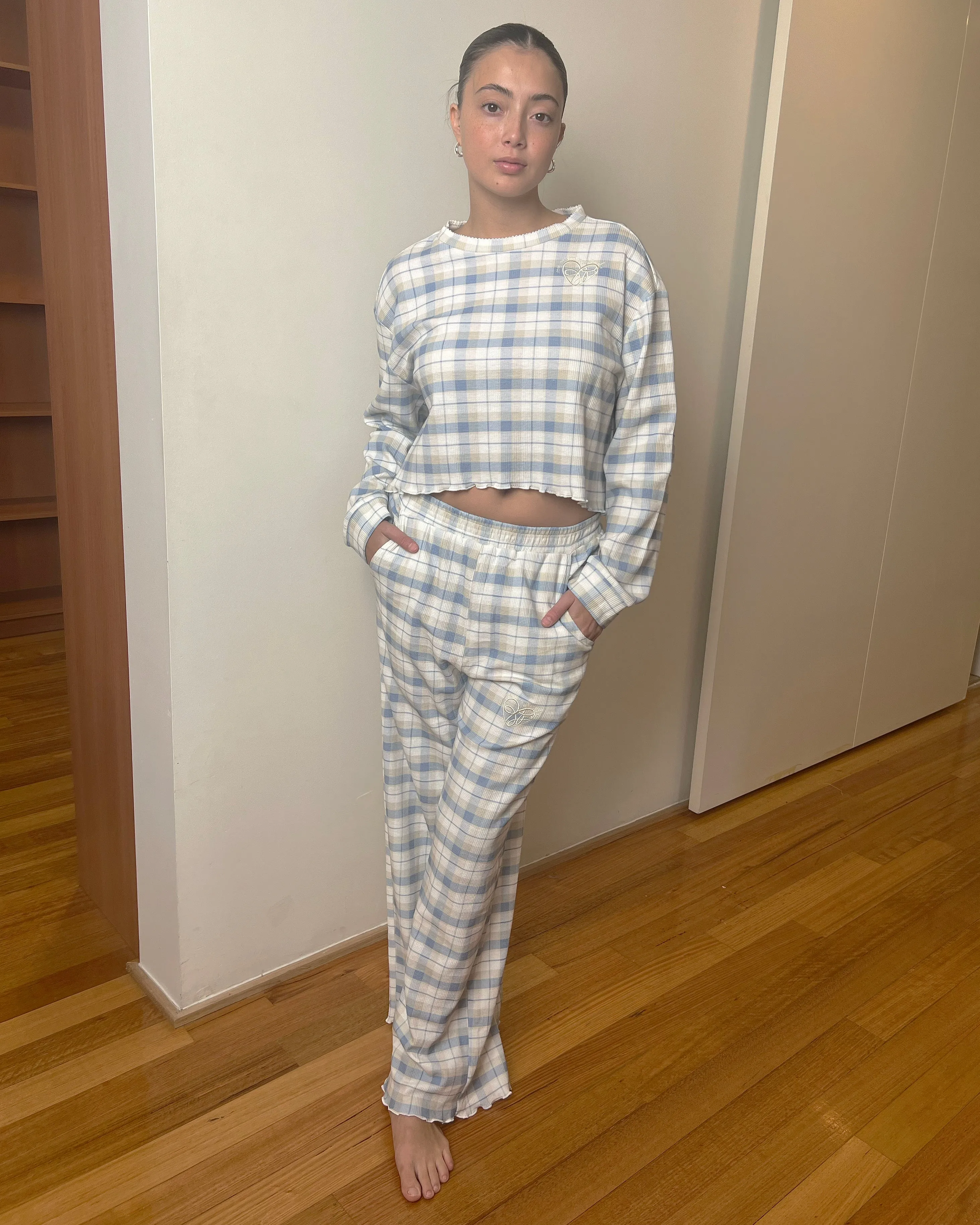 Waffle Logo Cropped Long Sleeve Top - Beach Breeze sold by My Mum Made It product image thumbnail 3