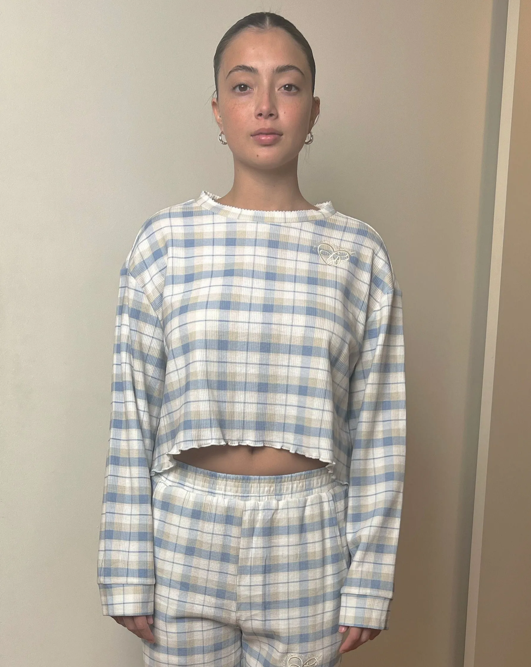 Waffle Logo Cropped Long Sleeve Top - Beach Breeze sold by My Mum Made It product image thumbnail 2