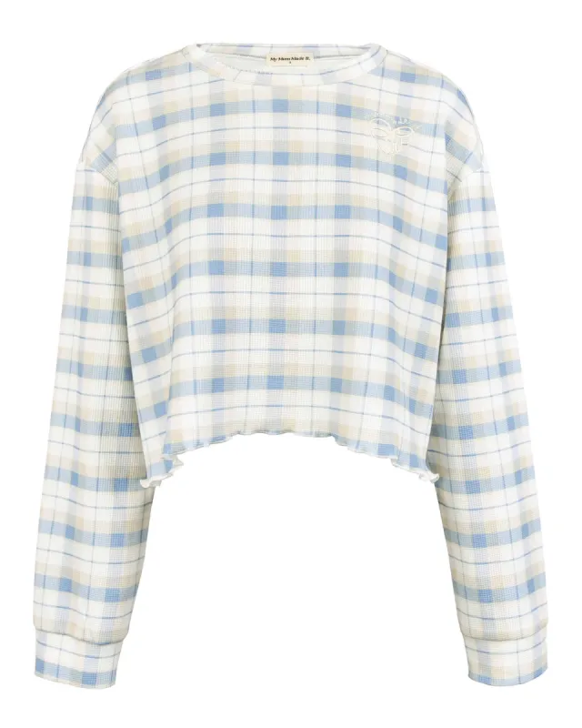 Waffle Logo Cropped Long Sleeve Top - Beach Breeze sold by My Mum Made It