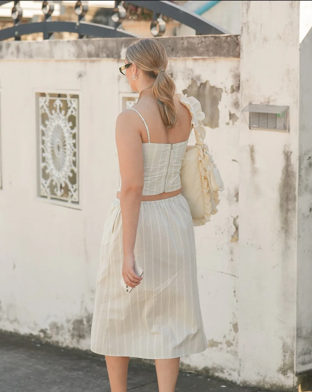Drawstring Maxi Skirt - Chalk Stripe sold by My Mum Made It product image thumbnail 5
