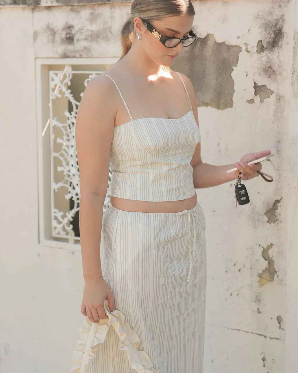 Drawstring Maxi Skirt - Chalk Stripe sold by My Mum Made It product image thumbnail 3