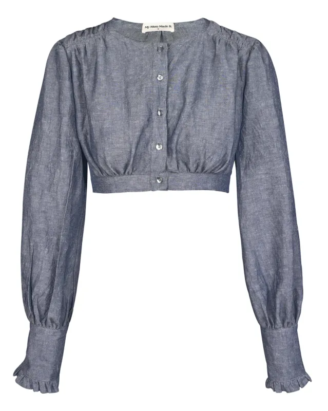 Linen Gather Blouse - Denim Blue sold by My Mum Made It